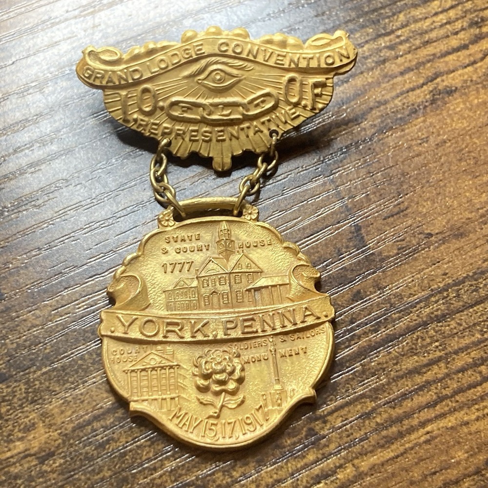 Antique 1917‎ Badge Pin Odd Fellows Grand Lodge ~York, Pennsylvania Convention